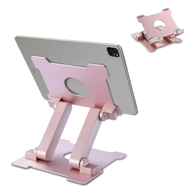 KABCON Tablet Stand,【Updated】 Adjustable Eye-Level Aluminum Solid Desktop Stand Holder,Compatible with iPad Series,Microsoft Surface Series,Samsung,Kindle Fire,Etc.Up to 15'' Tablets-Pink Large-Pink