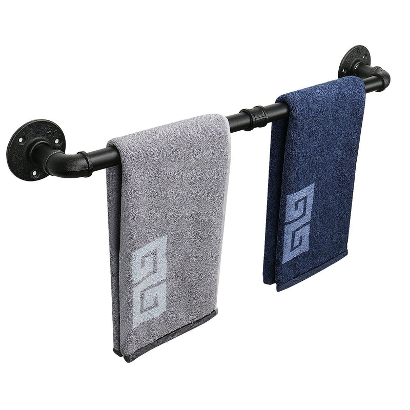 NearMoon Industrial Pipe Towel Bar, Heavy Duty Bathroom Hardware Towel Holder Accessory, Wall Mounted DIY Rustic Iron Bathroom Towel Rack Holder (24 Inch, Black) 24 Inch