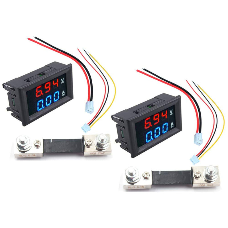 (2-Pack) JacobsParts DC 100V 100A Voltmeter Ammeter Dual LED Display Panel Volt Guage Amp Meter Voltage Current Tester with Shunt 2