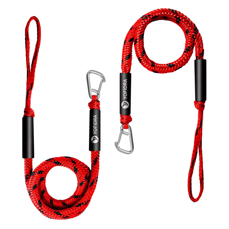 Bungee Dock Line Boat Accessories - Pontoon, Jet Ski, Kayak Accessories with 316 Stainless Steel Clip Red 4ft & 6ft
