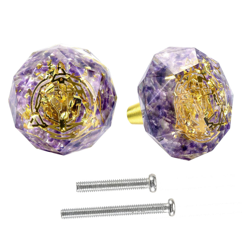 Lpraer 2Pcs Resin Crystal Knobs with Amethyst Decorative Stone Drawer Pulls Cabinet Knob for Kitchen Cupboard Dresser Closet Wardrobe
