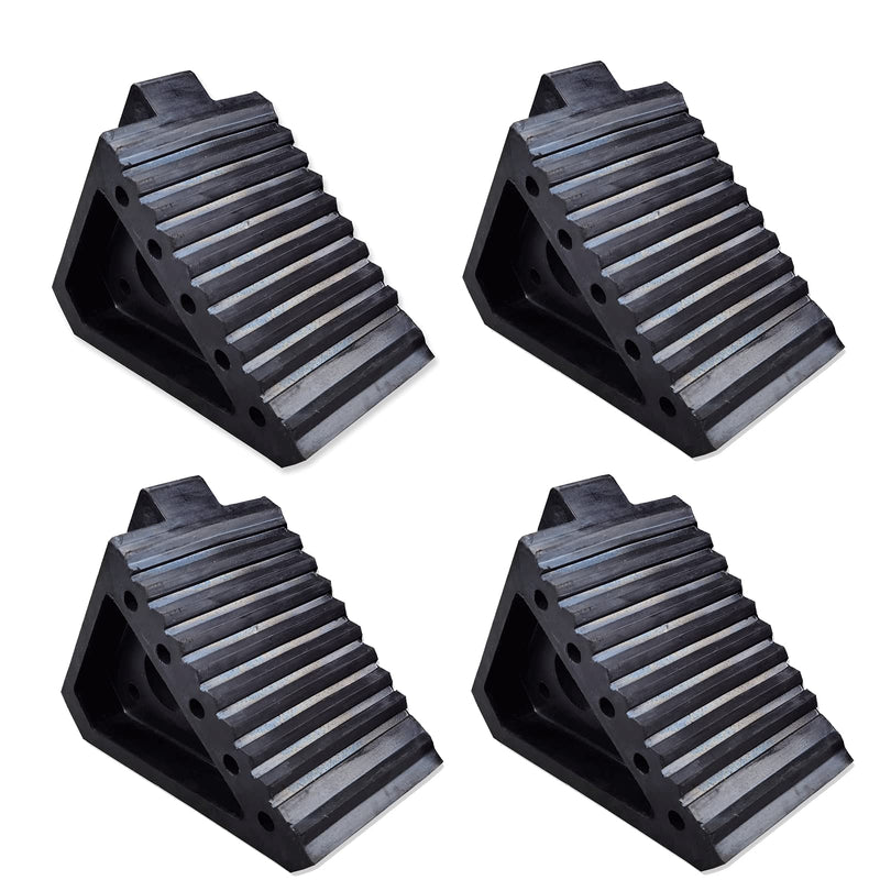Solid Heavy Duty Rubber Wheel Chocks 4 Packs, Premium Wheel Stopper for Car, Travel Trailers, RV, Truck, and ATV(4 pcs, Black) 8" x 4" x 6" Black 4 pack