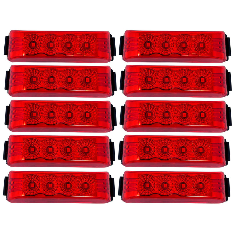  [AUSTRALIA] - [4"x1" Red Thin line Trailer Led Side Marker and Clearance Lights 4 LED with Reflectors Submersible Sealed 12V Surface Mount for Truck Trailer Boats, Rectangular (10x Red) 10x Red