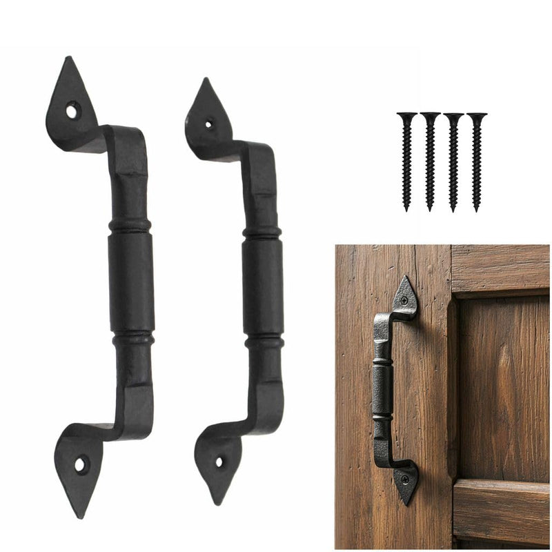2 Pack Mystic Colonial Medieval Rustic Cast Iron Barn Door Handles - (6 inch) Colonial Pull Handles for Gates, Sheds, Cabinets & Garden Doors with Black Finish 6 Inch Pair Barrel Pull Handle