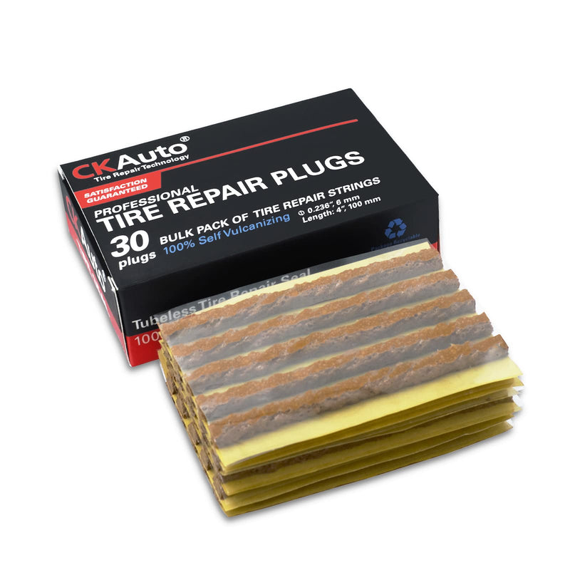 CKAuto 30pcs 4" Brown Tire Repair Strings, Automotive Tool Tire Repair Plugs for Tubeless Off-Road Tires Car, Bike, ATV, UTV, Wheelbarrow, Mower 4" x φ0.236" 30pcs