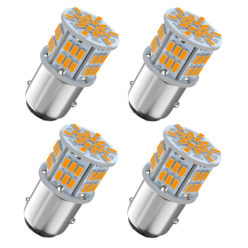 1157 Led Light Bulb Amber Yellow, 12V-24V 1157 7528 2357 2057 BAY15D LED Replacement Light Bulb for Brake Light Tail Light for Car RV Trailer Boat, 54SMD 3014 Chipset,4PCS 1157 BAY15D 4pcs