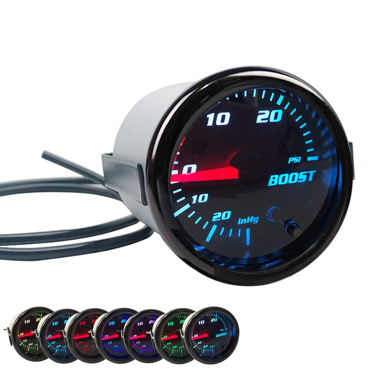 Black 52mm 2" Turbo Boost Gauge 0-30 PSI Pressure Vacuum Turbo Meter with 7 Color Tinted (Without Gauge Cup) Without gauge cup