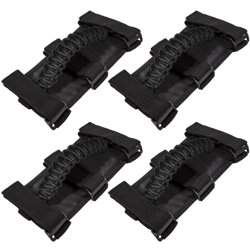 4 x Roll Bar Grab Handles Grip Handle for Jeep Wrangler JK JKU JL JLU TJ YJ Sports Sahara Freedom Rubicon Unlimited Gladiator JT 1955-2023 UTV ATV Premium 550 Paracord Interior Accessories (Black) Standard 4-Pack Black