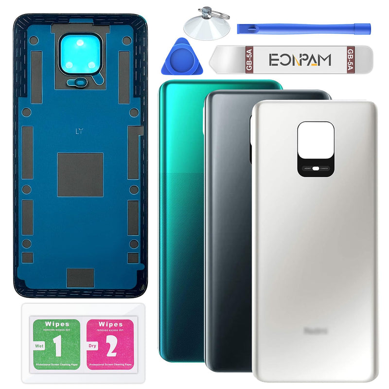 Back Glass Replacement for Xiaomi Redmi Note 9 Pro Back Cover Rear Housing Repair Tool Kit Genuine Rear Glass (White) White