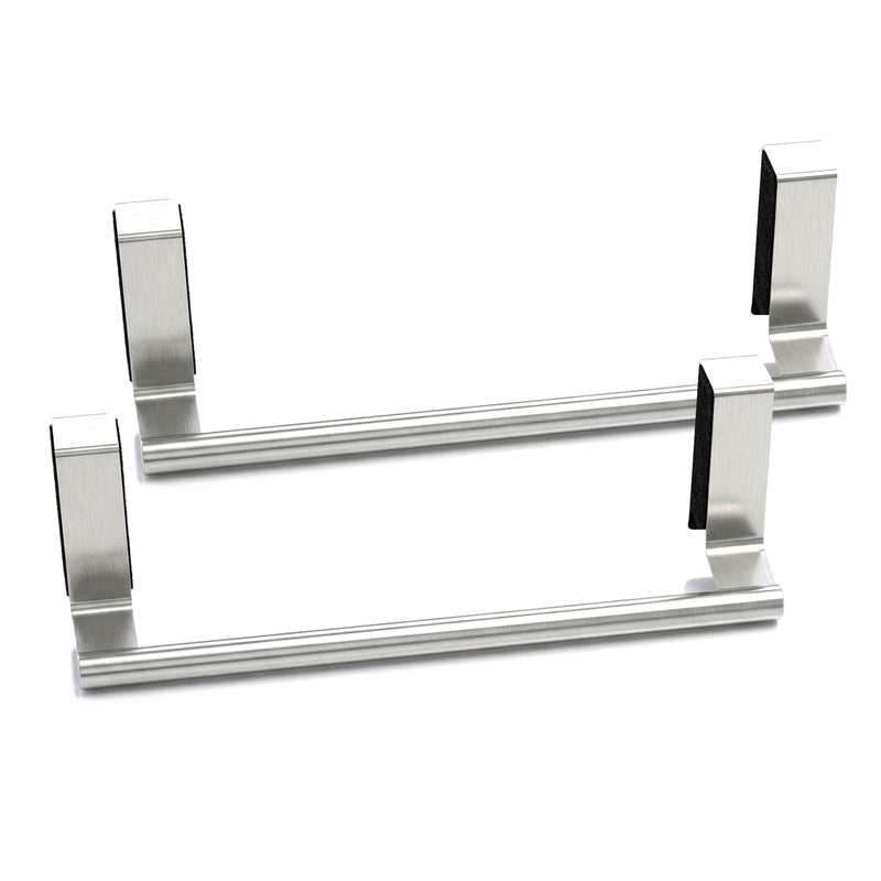 Evelots Towel Hook, Bar Over Cabinet Door - Kitchen, Bathroom - 2 Pack- Hand, Dish Towel Rack Holder - Inside or Outside Door - Brushed Stainless Steel - No Rust - No Scratch - No Installation Set of 2