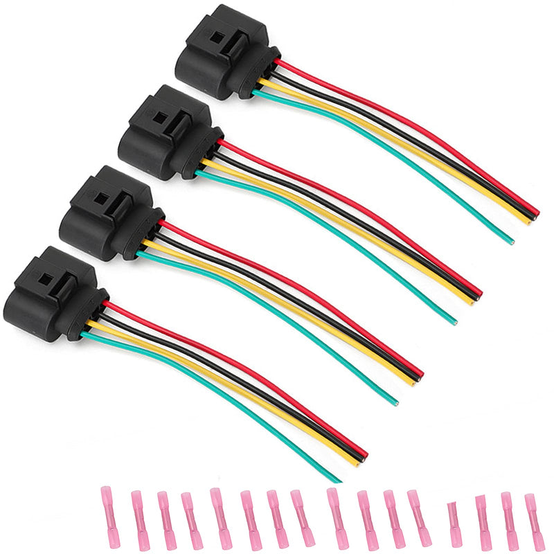 Vw Ignition Coil Connector Plug Harness Compatible with Volkswagen Vw Passat Audi A4 1.8T, 2.0T, 2.5L, 3.2L, 4.2L 4 Pack Vw Ignition Coil Harness 16pcs Heat Shrink Butt Connectors