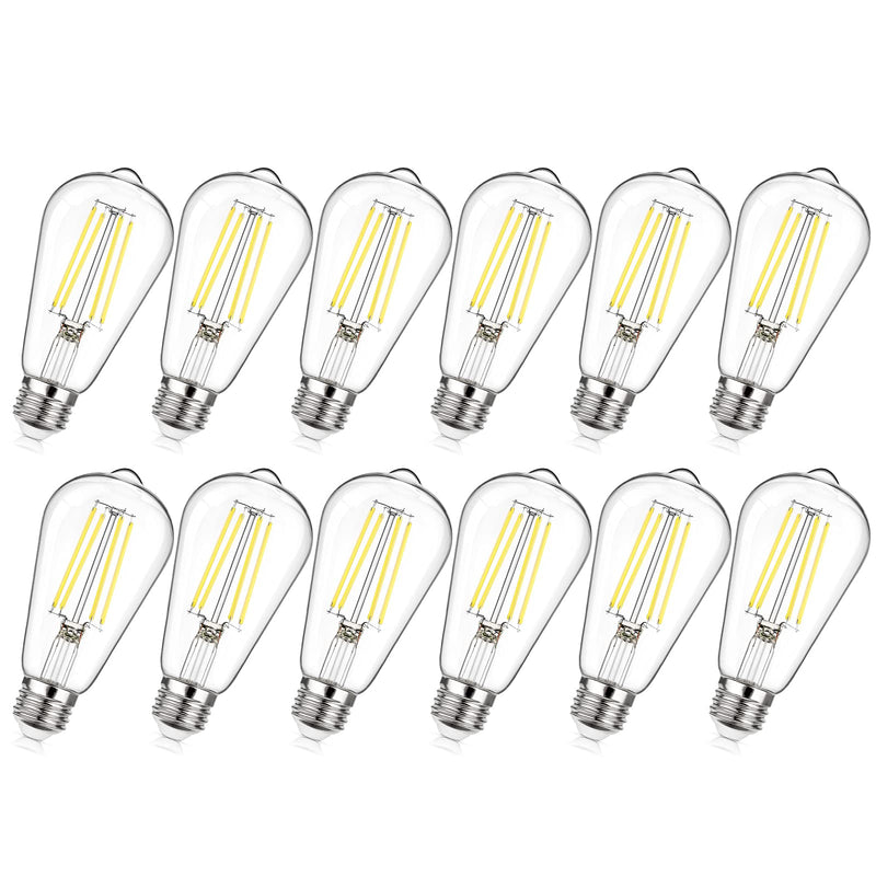 MAXvolador 12-Pack Dimmable Vintage LED Edison Bulb 60W Equivalent, 6W 850Lumens Edison Light Bulbs 5000K, ST58 Antique LED Filament Bulb, E26 Base Daylight White