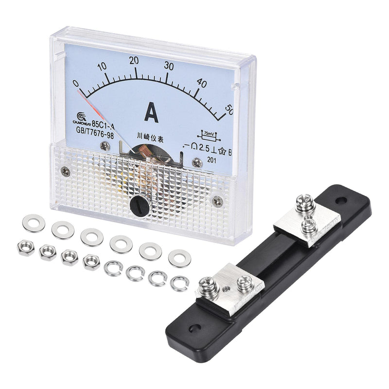 uxcell Analog Current Panel Meter DC 0-50A 85C1 with 75mV Shunt for Circuit Testing Ampere Tester Gauge, 1 Set