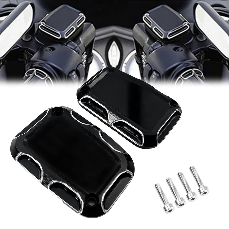 Motorcycle Brake Clutch Master Cylinder Covers Aluminum Left and Right Brake Reservoir Cylinder Cover for Harley Touring Street Electra Glide Road King & Tri Glide Ultra Classic