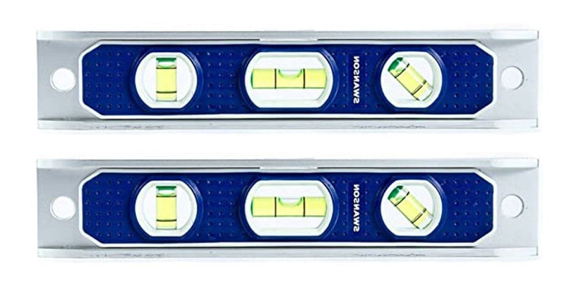 Swanson 2-pc 9" Torpedo Levels with Rare Earth Magnetics Value Pack, TL002M | Bundle of two pro-grade, durable aluminum frame torpedo level with neodymium magnets, v-groove, 3 vials and top read view
