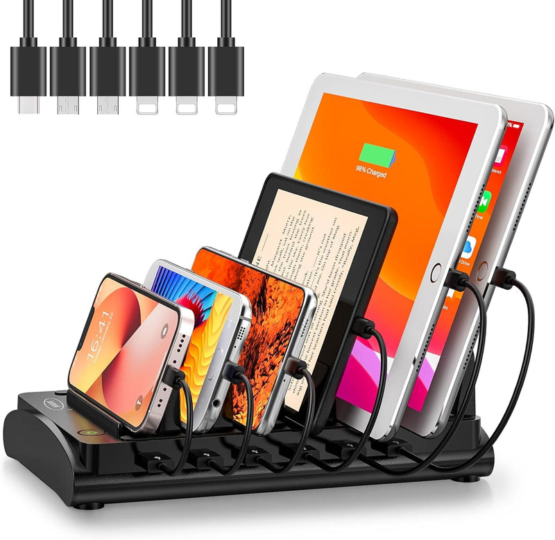 Charging Station for Multiple Devices, Bototek 60W 6 Ports Multi Charger Station for iPhone, iPad, Cell Phone, Tablets, and Other Electronics (6 Ports-Black) 6 ports-black