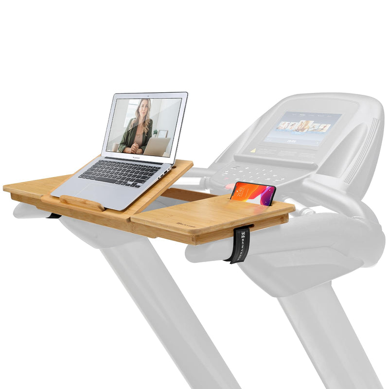 Nnewvante Treadmill Desk Attachment Bamboo Walking Laptop Stand Holder Workstation Adjustable Desktop Laptop Tray for Treadmill Natural