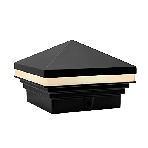 GKOLED Low Voltage Pyramid Post Cap Light, 9-15V AC/DC 3W IP65 Outdoor Deck Lighting, 2700K LED Fence Cap Light for 3.5x3.5 4x4 Wood or Vinyl Posts, Solid Die-cast Aluminum Top, Black Pyramid Top-Black 1 Pack-2700K