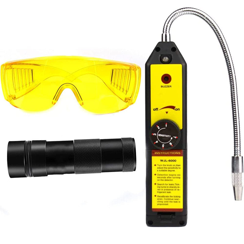 Wale&Morn Refrigerant Leak Detector kit for AC Leak Detection, Halogen Gas Detector, HAVC freon Leak Detector Tools with UV Flashlight and UV Glasses for detect R134a, R22, R12, R410a, etc WJL-6000+UV