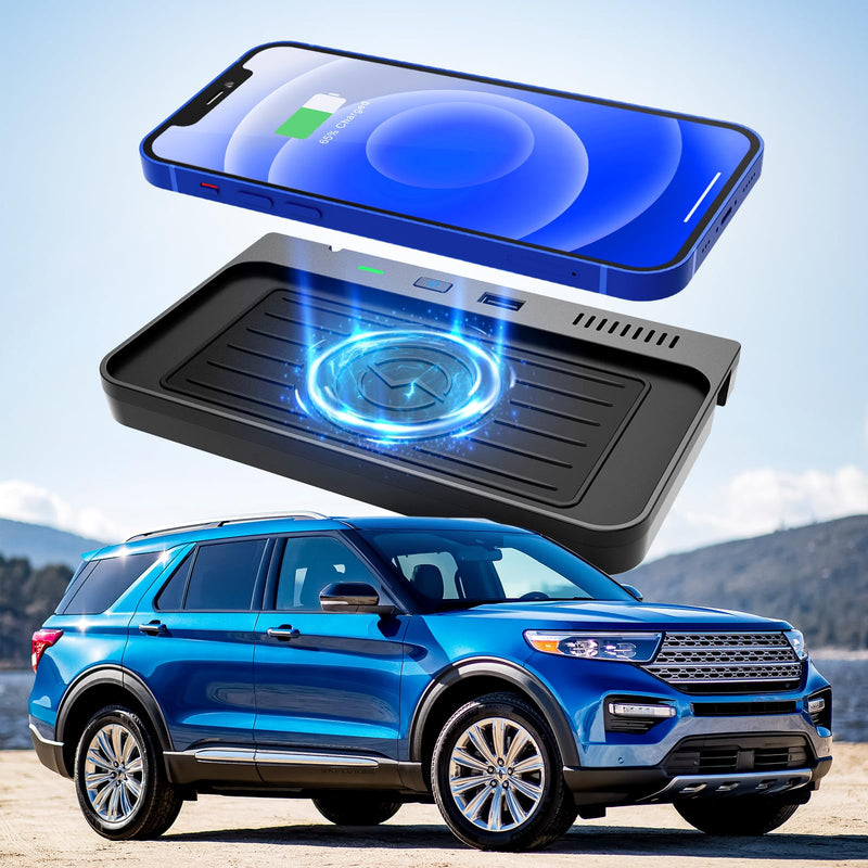 CreekT® Wireless Car Charger for Ford Explorer Center Console 2020-2024 | with USB Ports Compatible Wireless Charging Pad fit for Ford Explorer 2020 2021 2022 2023 2024, ST XLT Limited Accessories