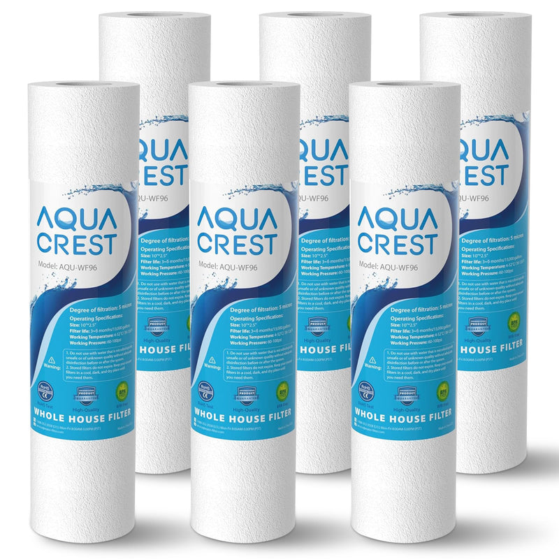 AQUA CREST AP110 Whole House Water Filter, Sediment Filter, 5 Micron, Replacement for 3M® Aqua-Pure AP110, Culligan® P5, APEC, GE FXUSC, Whirlpool®, Any 10" x 2.5" Home Water Filter, Pack of 6 AP110 Sediment Filter - 6 Pack