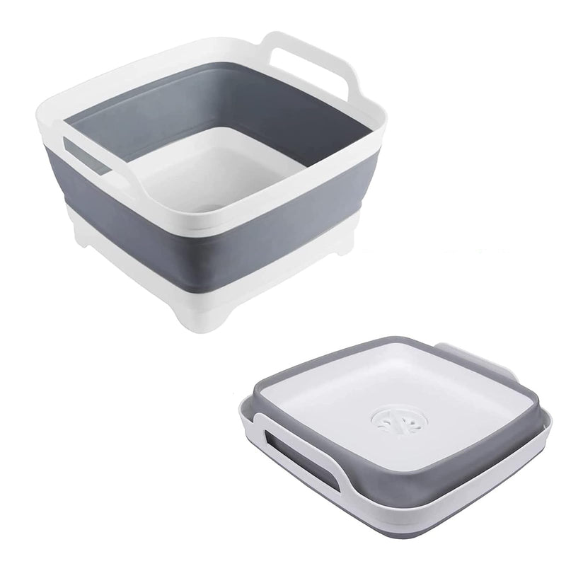 Collapsible Wash Basin 9L, Foldable Dish Tub with Drain Plug, Portable Collapsible Dish Basin, Camping Sink for Washing Dishes, Laundry & Kitchen Use,Gray Gray
