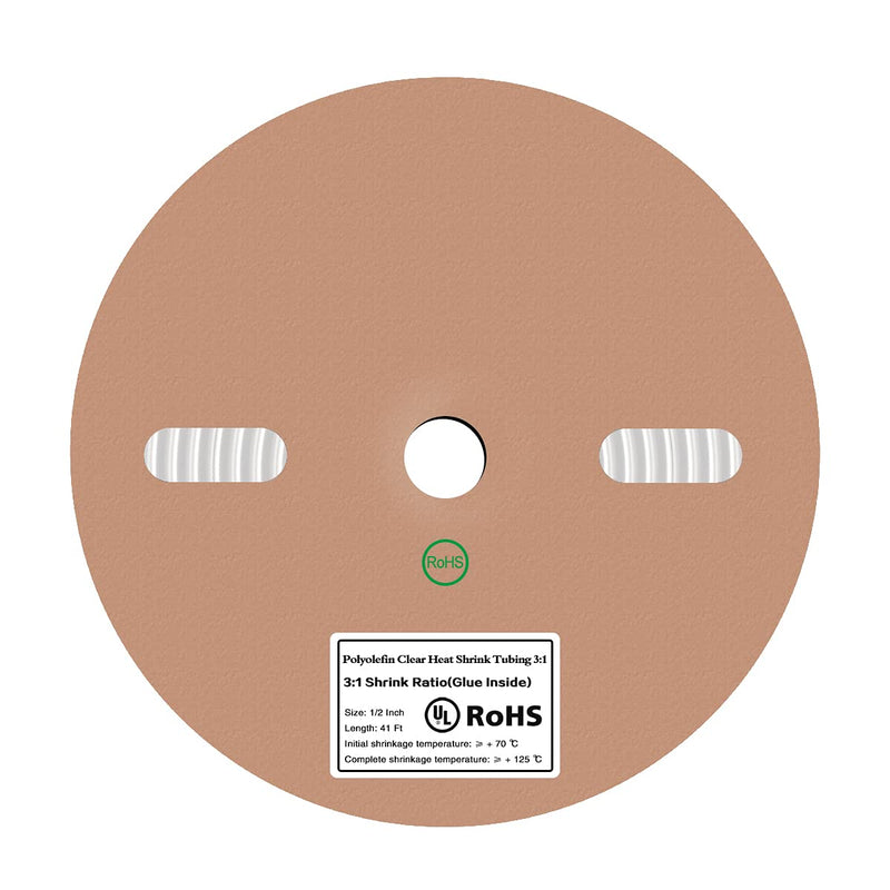 41 Feet 1/2" Clear Heat Shrink Tubing Roll 3:1,No Wrinkle Electrical Shrink Tube for Wires,Marine Grade Shrink Tube with Adhesive Lined Waterproof 1/2"-41Ft