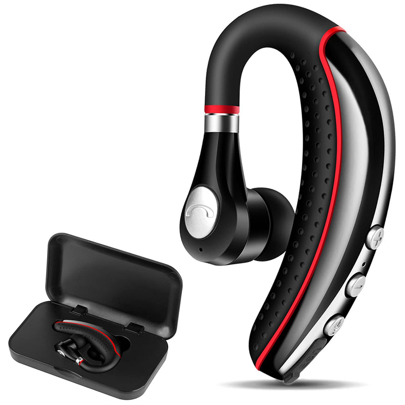 Bluetooth Headset V5.0,Wireless Bluetooth Earpiece with Noise Canceling Mic for Cell Phone,Business Earphone for Driving/Trucker/Office,Sweatproof Headset for Android/iPhone-RED Red