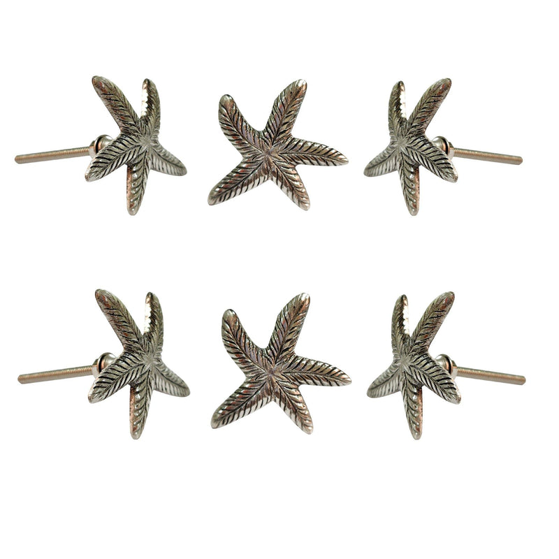 Perilla Home Set of 6 Chrome Knobs for Cabinet & Drawers Decorative Starfish Knobs for Home Kitchen Cabinet Hardware Cupboard Glass Door Dresser Wardrobe and Drawer Pulls Design 6