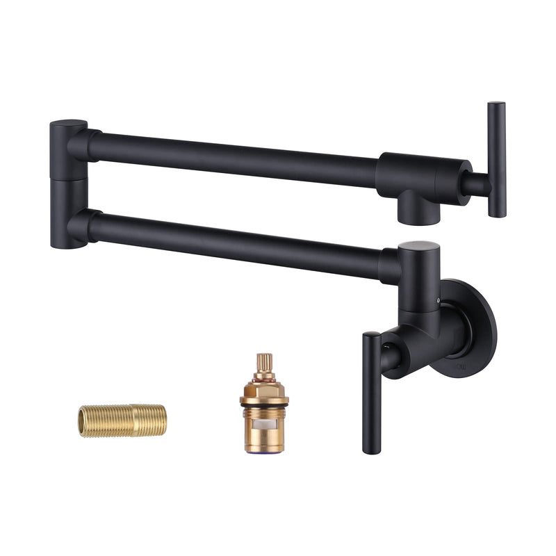 WOWOW Pot Filler Faucet Matte Black, Brass Pot Filler Wall Mount Kitchen Stove Faucet with Double Joint Swing Arms Solid Brass Material