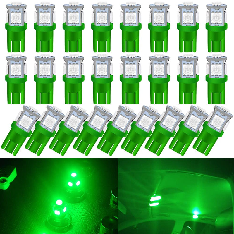 UNXMRFF 25-Pack 194 LED Light Bulb, Super Bright T10 LED Bulb Green, 2825 Bulb 5050 Chipset 5-SMD, W5W 168 LED Bulbs Replacement for 12V Car Interior Dome Map Door Courtesy License Plate Lights 25PCS