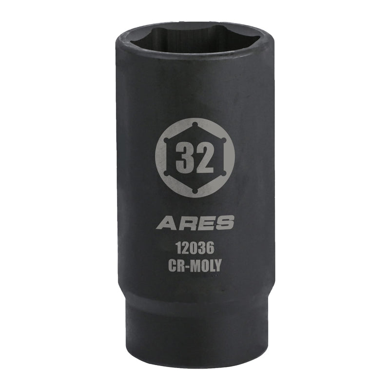 ARES 12036-32MM Axle Nut Socket - 6 Point Socket - Extra Deep 1/2-Inch Drive Impact Socket for Easy Removal of Axle Shaft Nuts 6-Point Socket 32mm