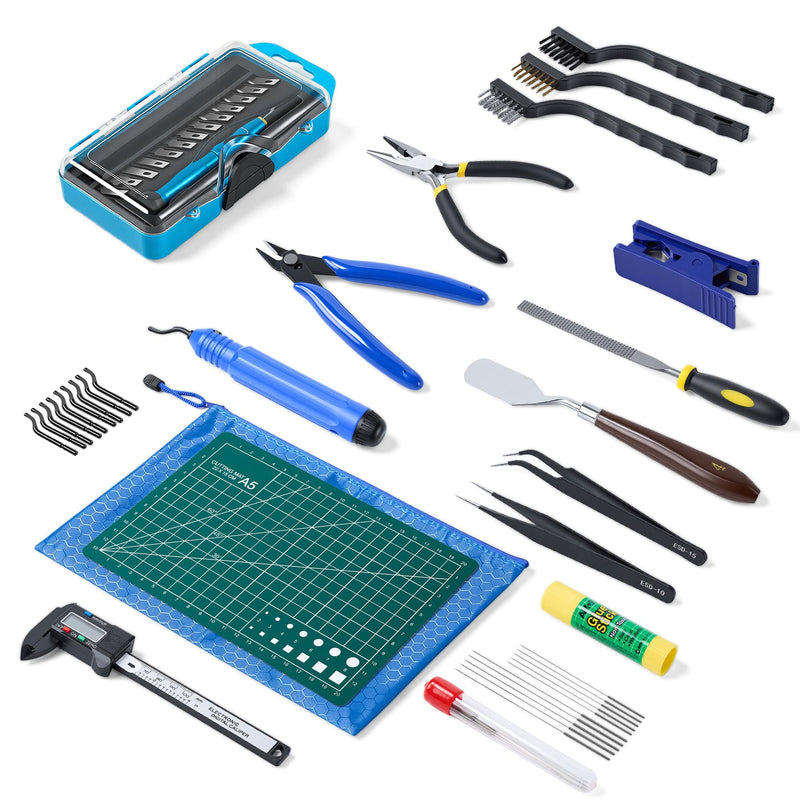 YEETIN 45 Pieces 3D Printer Tools Kit, 3D Printing Accessory Includes Deburring Tool, Digital Caliper, Art Knife Set, Tube Cutter, Storage Bag Suitable for 3D Print Removing, Cleaning, Finishing advanced