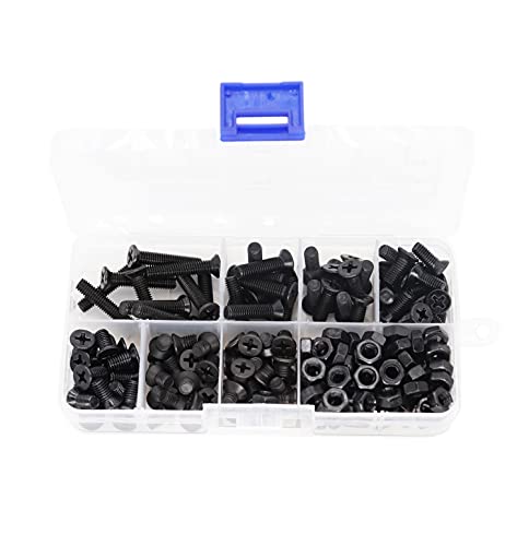 210pcs Black M5 Flat Phillips Countersunk Screws Hex Nuts Assortment Kit, M5x6mm/8mm/10mm/12mm/16mm/20mm/25mm,Carbon Steel