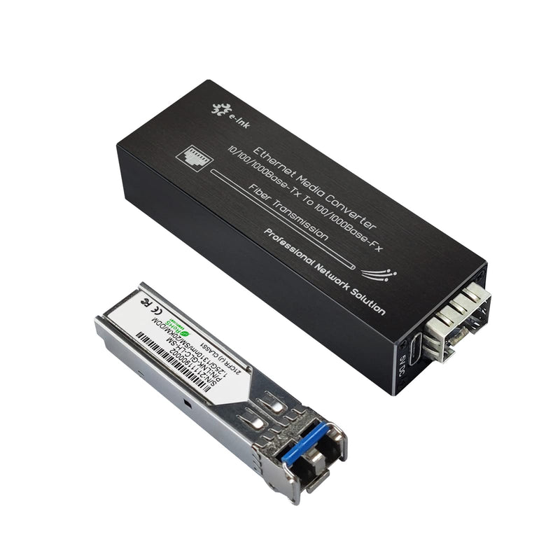 Elenzk Micro Gigabit Fiber Media Converter, 10/100/1000Mbps Ethernet to SFP, 1310nm SM 20km, DC 5V USB-C Powered, Ultra Compact SFP-SMDF-020