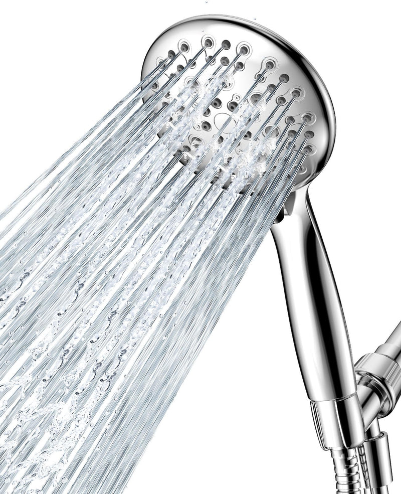High Pressure Shower Head with Handheld, JDO 6 Spray Settings Handheld Showerhead, 4.3" High Flow Rain Showerhead Set with 59" Stainless Steel Hose and Adjustable Bracket for Bathroom, Gym, Hotel Chrome