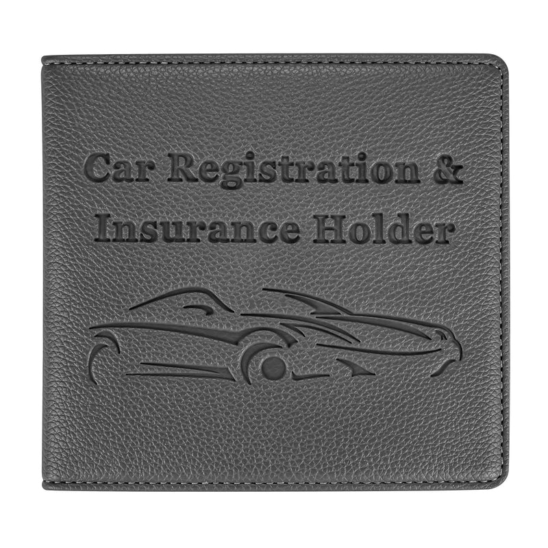 Car Registration and Insurance Holder, Premium PU Leather Vehicle Glove Box Car Organizer Men Women Wallet Accessories Case for ID, Driver's License - Grey