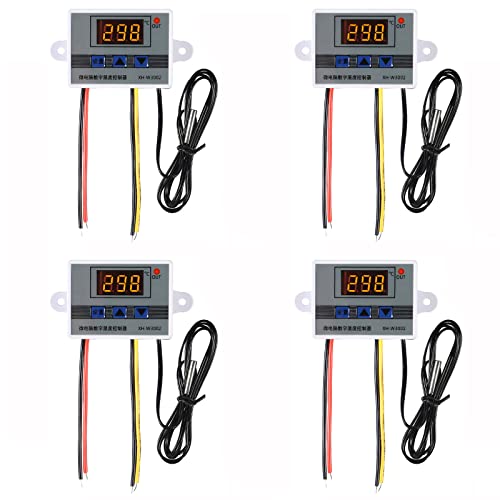 4pcs Digital Temperature Controller XH-W3002 LED Thermostat Switch 12V Temperature Relay Switch Module Programmable Minus 50 to 110 Degree Heating Cooling Thermostat