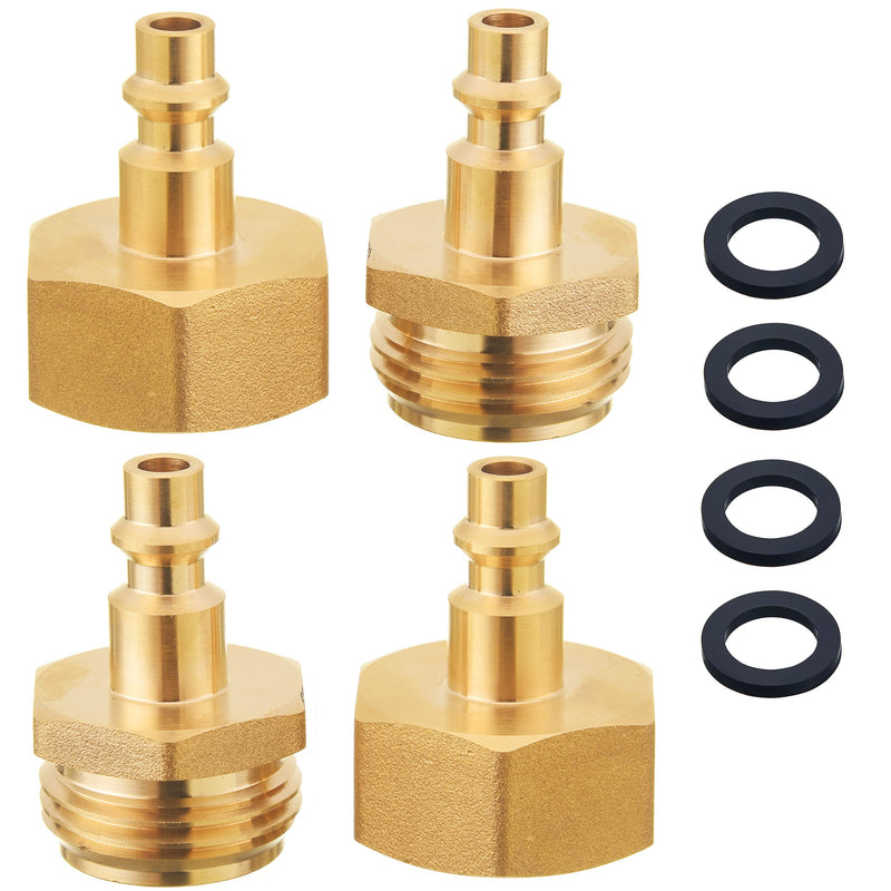 Winterize RV Blowout Adapter 4 pcs, Air Compressor 1/4" Quick Connect Plug To GHT 3/4" Garden Hose Faucet Blow Out Adapter Fitting For Winterize Sprinkler Systems, Boat, Camper and Travel Trailer