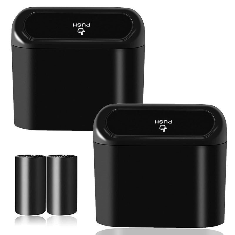 Car Trash Can Bin with Lid - 2 Packs Universal Vehicle Mini Leakproof Garbage Can Bin with 40pcs Trash Bags Car Organizers and Storage for Front Back Seat Accessories for Auto Office Home(Black) Black-2Pcs 1