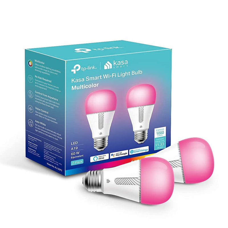 Kasa Smart Bulb, 1000 Lumens Full Color Changing Dimmable Smart WiFi Light Bulb Compatible with Alexa and Google Home, 11W, A19, 2.4Ghz only, No Hub Required (KL135P2), 2-Pack,White 1000 Lumens, 2-Pack
