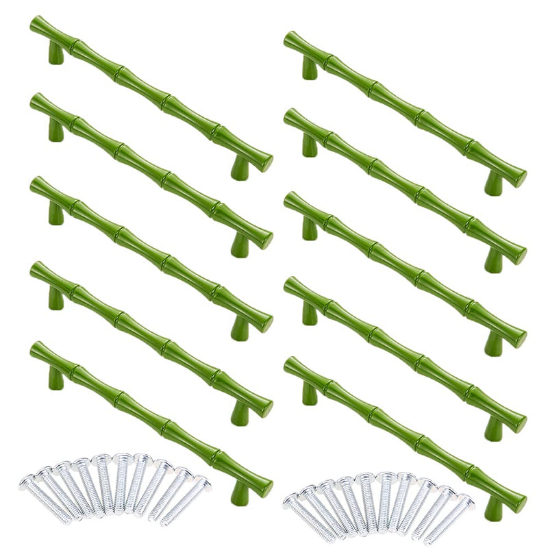 10pcs Cabinet Handles Hole Centers 5",Bamboo Shape Kitchen Cupboard Dresser Closet Drawer Door Pulls Green Pull - 5 in Hole Centers
