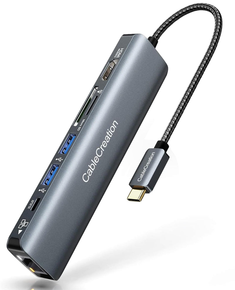 USB C Hub 4K 60Hz, CableCreation 7-in-1 USB-C Hub Multiport Adapter with 1Gbps Ethernet, HDMI, 2 USB 3.0 Ports, 100W PD and SD/TF Cards Reader, Compatible with Steam Deck MacBook Pro/Air, iPad Pro 4K/60Hz 7 in 1