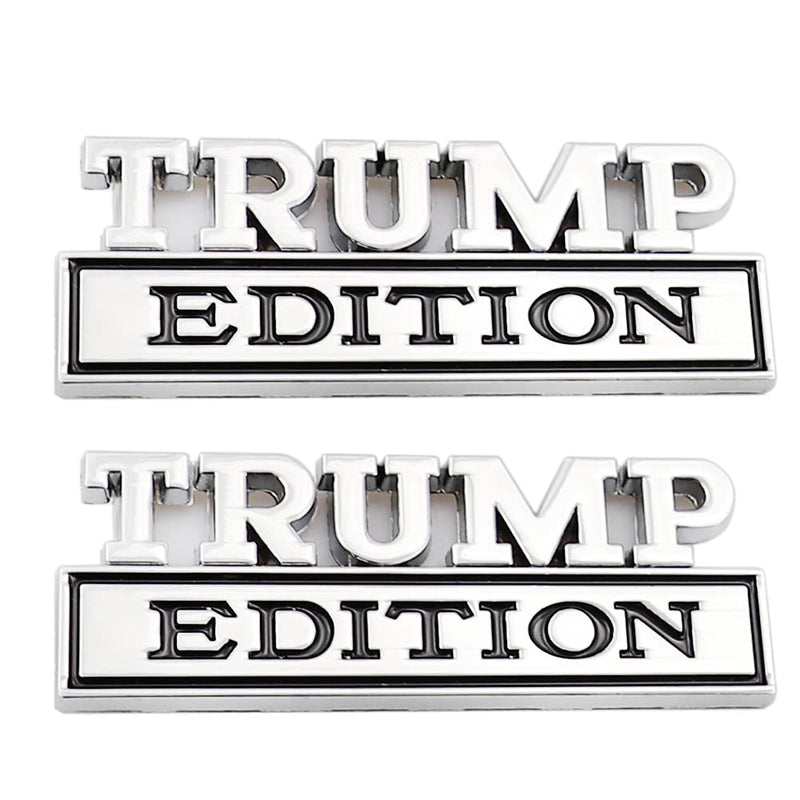 2 Pcs Trump Edition Emblem Car Metal Badge 3D Decal Sticker Fit for F150 F250 F350 Silverdo 1500 2500 Sierra GMC Chevy Car Truck SUV (Silver Black), CR2TP Trump 3.2'' x 1.85'' Silver Black
