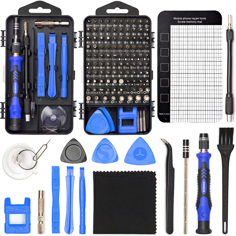 STREBITO Precision Magnetic Screwdriver Set 124-Piece Electronics Tool Kit with 101 Bits, for Computer, Laptop, Cell Phone, PC, MacBook, iPhone, PS4, PS5, Xbox Repair 124 Pieces Blue