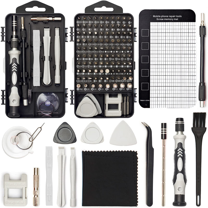 STREBITO Precision Screwdriver Set 124-Piece Electronics Tool Kit with 101 Bits Magnetic Screwdriver Set for Computer, Laptop, Cell Phone, PC, MacBook, iPhone, Nintendo, PS4, PS5, Xbox Repair 124 Pieces Grey