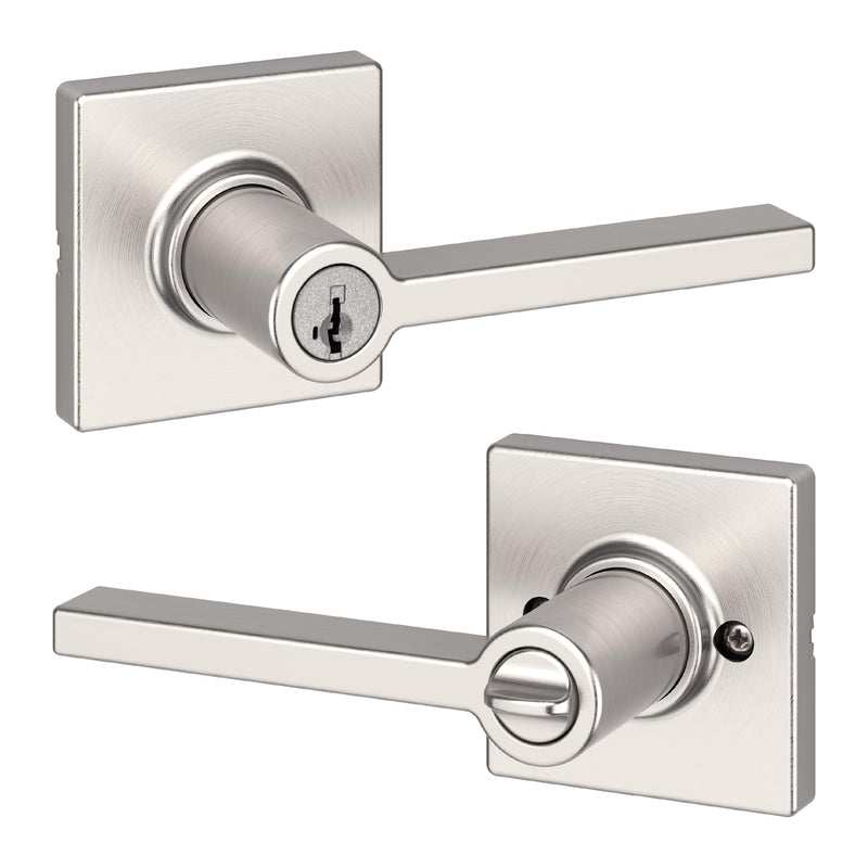 Kwikset Casey Entry Door Handle with Lock and Key, Secure Keyed Reversible Lever Exterior, For Front Entrance and Bedrooms, Satin Nickel , Pick Resistant Smartkey Rekey Security and Microban 1 Pack Keyed Entry