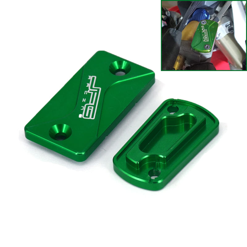 Motorcycle Front And Rear Brake Fluid Reservoir Cover CNC Cap Set Compatible To KX125 KX250 03-08 KX250F 04-18 KX250 19-20 KX450F 06-18 KLX300R 2020 KLX450R 08-15 Dirt Bike Green Front & Rear Brake Fluid Reservoir Cover_1