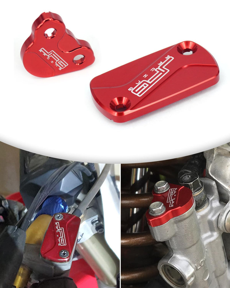 Motorcycle Front + Rear Brake Fluid Reservoir Cover Cap For CR125R/250R, CRF150R/250R/250F/250X/450R/450X/250RX/450RX/450L Dirt Bike, RED Front & Rear Brake Fluid Reservoir Cover_1
