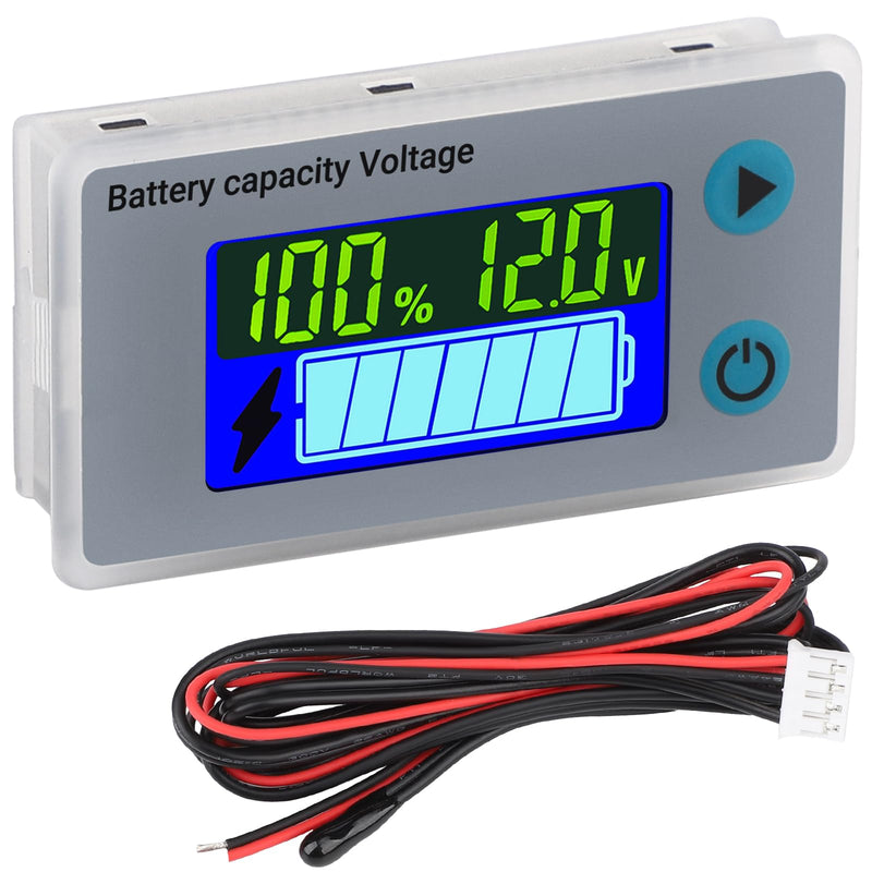 DROK RV Battery Monitor 12V - Golf Cart Battery Meter 10-100V, Digital Voltmeter Temperature Gauge for Car Marine DIY Project Grey 12V/30cm Wire